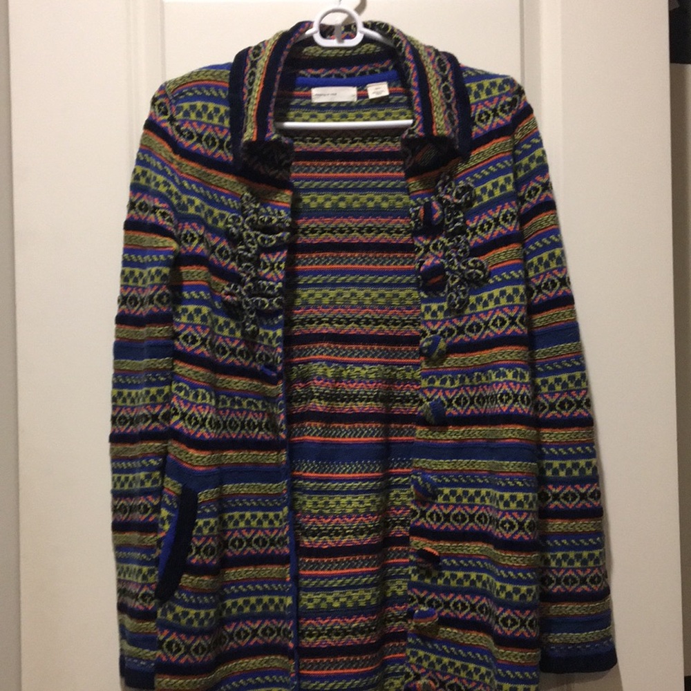Anthropologie Sleeping on Snow button down long knit pattern Sweater coat sizeXS